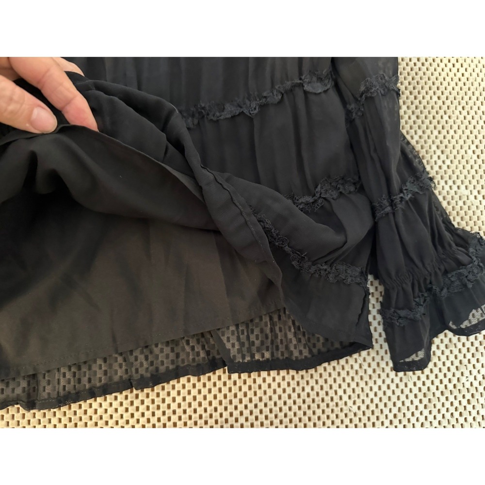 Elegant Black Chiffon Ruffle Top Blouse S/4/6 Career Cocktail Classy Old Money - Picture 9 of 14